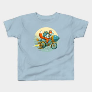 Fox Riding a Spaceship Bicycle Kids T-Shirt